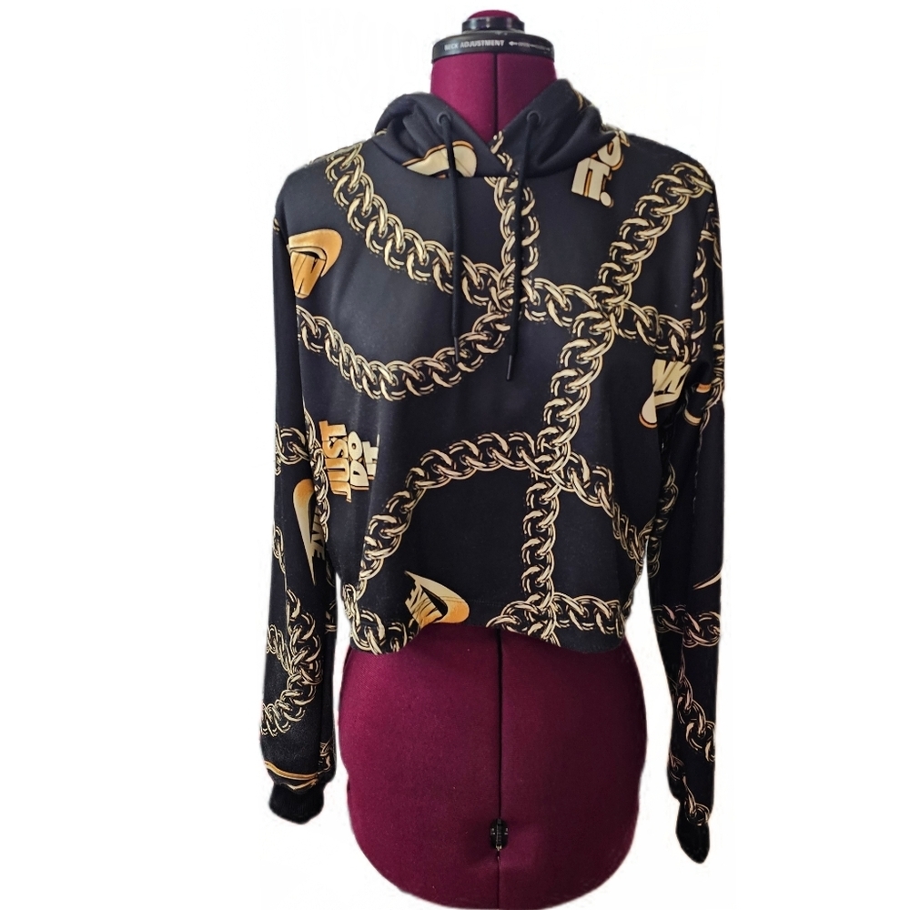 Nike Womens Glam Dunk Cropped Hoody Black & Gold Sportswear